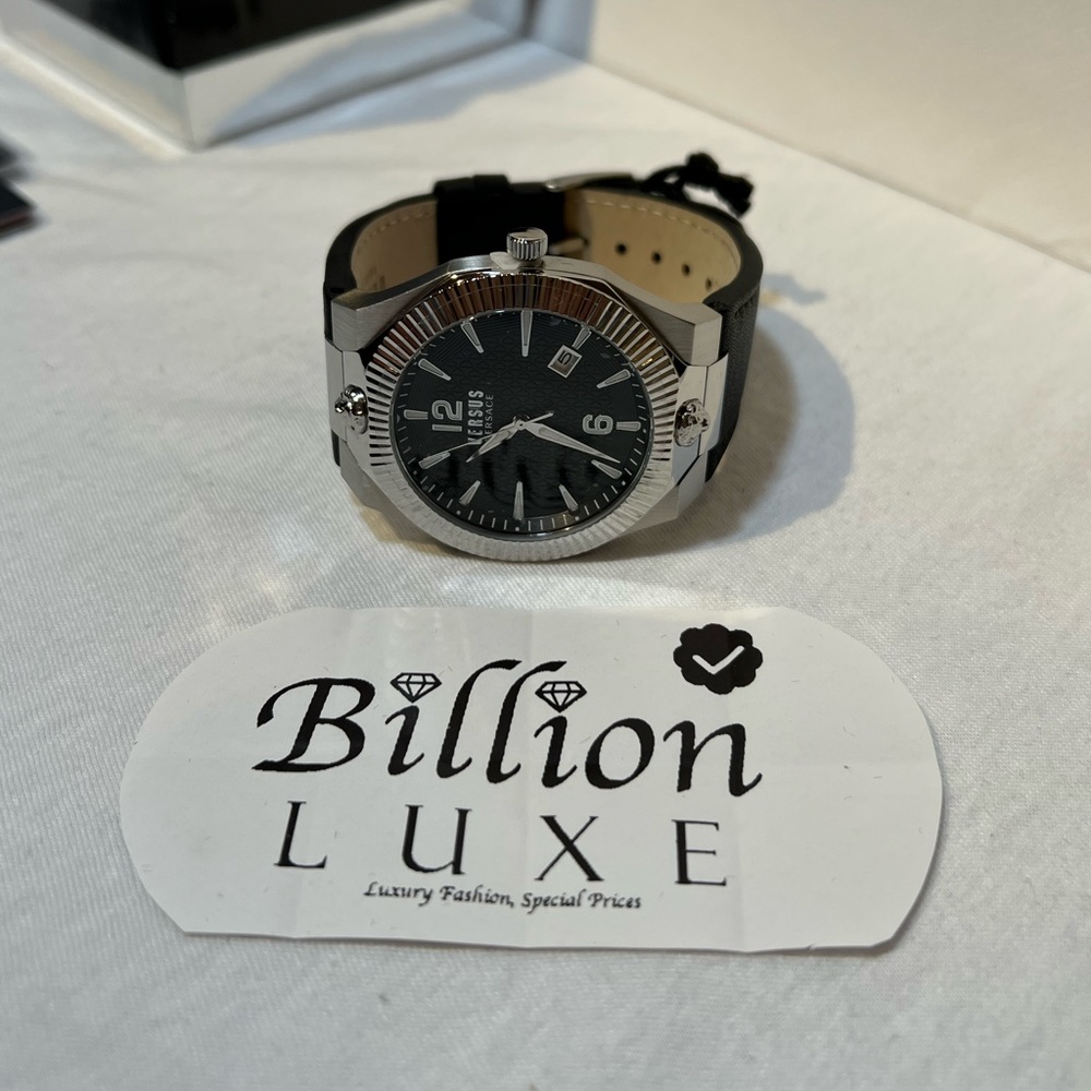 Versace Versus Silver and Black Leather Watch